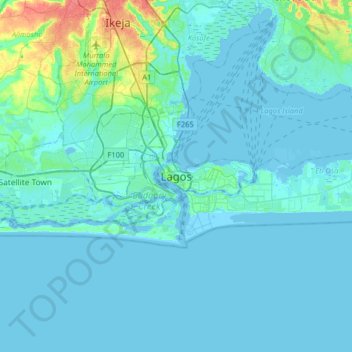 Lagos topographic map, elevation, terrain