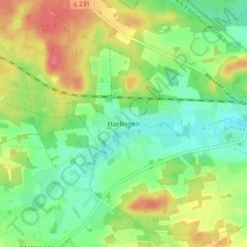 Harlingen topographic map, elevation, terrain