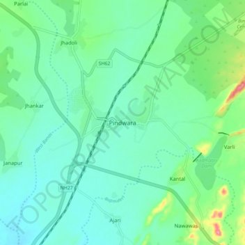 Pindwara topographic map, elevation, terrain