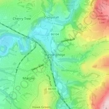 Marple Bridge topographic map, elevation, terrain