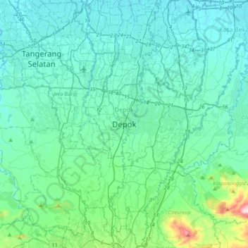 Depok topographic map, elevation, terrain