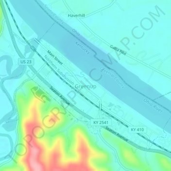 Greenup topographic map, elevation, terrain