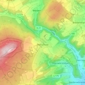 Mörschied topographic map, elevation, terrain