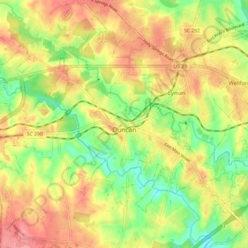 Duncan topographic map, elevation, terrain