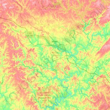 Walker County topographic map, elevation, terrain