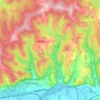 Beynac-et-Cazenac topographic map, elevation, terrain