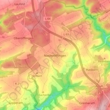 Niederöfflingen topographic map, elevation, terrain