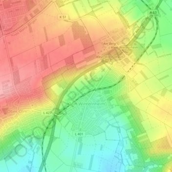Klein-Winternheim topographic map, elevation, terrain
