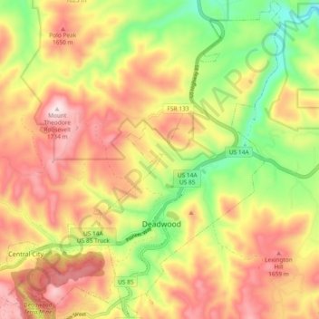 Deadwood topographic map, elevation, terrain