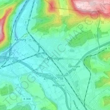 Oftringen topographic map, elevation, terrain
