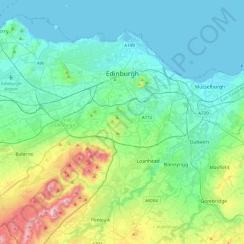 Edimburgo topographic map, elevation, terrain