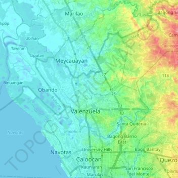 Caloocan topographic map, elevation, terrain