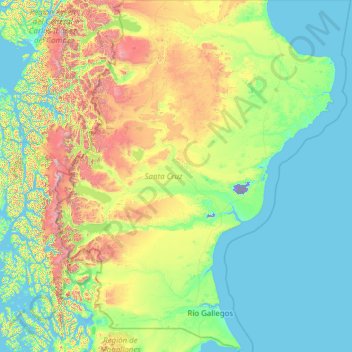 Santa Cruz Province, Argentina topographic map, elevation, terrain