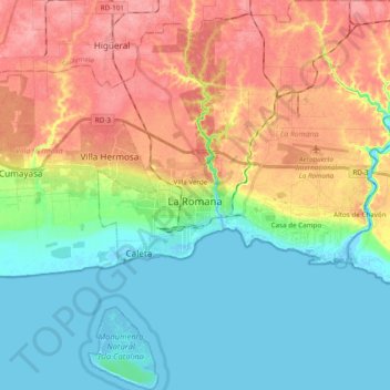 La Romana topographic map, elevation, terrain