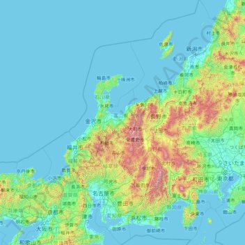 Chubu Region topographic map, elevation, terrain