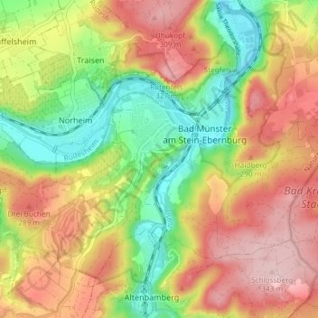 Bad Münster am Stein-Ebernburg topographic map, elevation, terrain