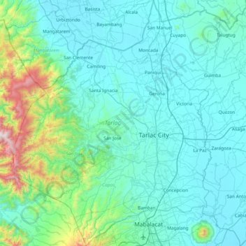 Tarlac topographic map, elevation, terrain