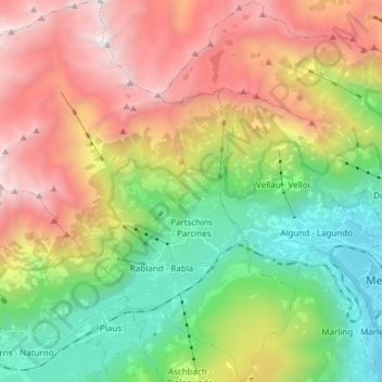 Partschins - Parcines topographic map, elevation, terrain