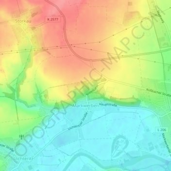 Markwerben topographic map, elevation, terrain