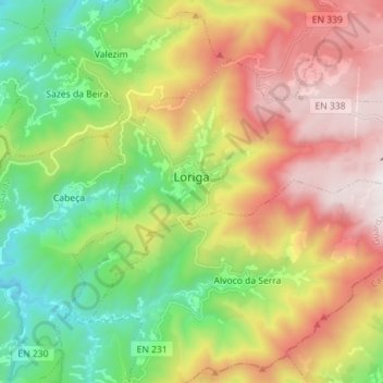Loriga topographic map, elevation, terrain