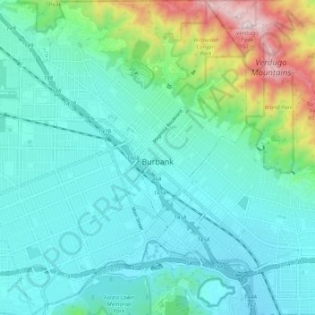 Burbank topographic map, elevation, terrain