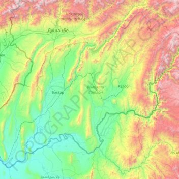 Khatlon Region topographic map, elevation, terrain