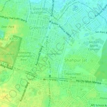 Hauz Khas topographic map, elevation, terrain