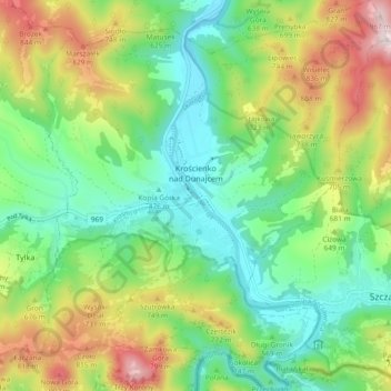 Krościenko nad Dunajcem topographic map, elevation, terrain