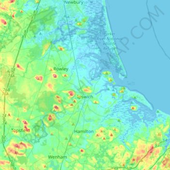 Ipswich topographic map, elevation, terrain