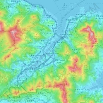 Sha Tin District topographic map, elevation, terrain