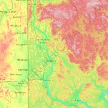 Comté de Carleton topographic map, elevation, terrain