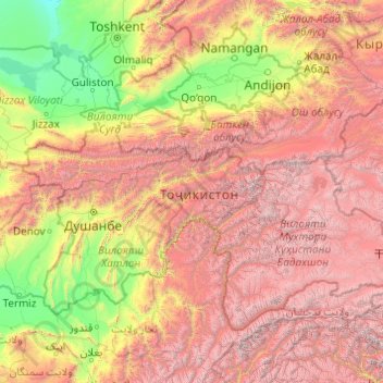 Tajikistan topographic map, elevation, terrain