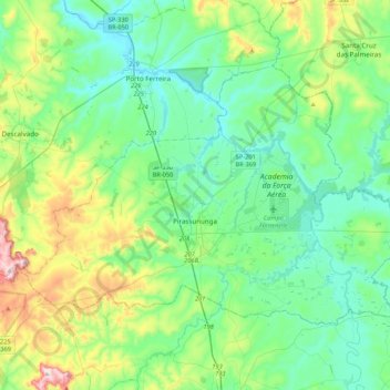 Pirassununga topographic map, elevation, terrain