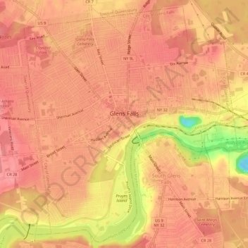 City of Glens Falls topographic map, elevation, terrain