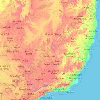 Minas Gerais topographic map, elevation, terrain