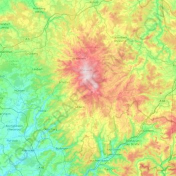 Vogelsberg topographic map, elevation, terrain