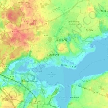 Schleswig topographic map, elevation, terrain