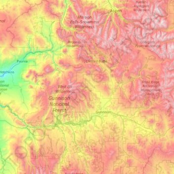 Gunnison County topographic map, elevation, terrain