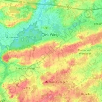 Tielt-Winge topographic map, elevation, terrain