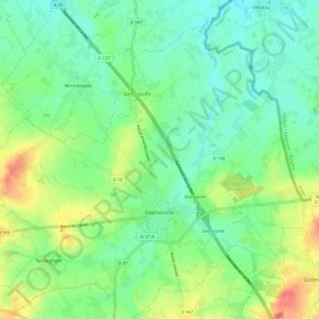 Steenvoorde topographic map, elevation, terrain