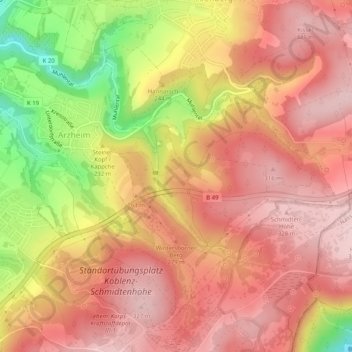 Arzheim topographic map, elevation, terrain