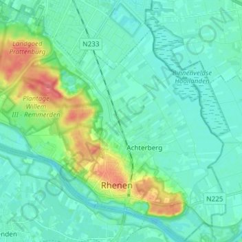 Rhenen topographic map, elevation, terrain