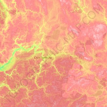 Vychegda River topographic map, elevation, terrain