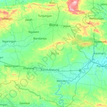 Blora topographic map, elevation, terrain