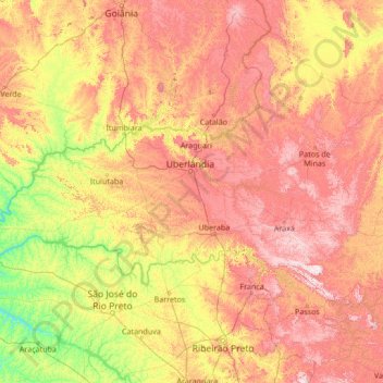 Mesorregião Triângulo Mineiro/Alto Paranaiba topographic map, elevation, terrain