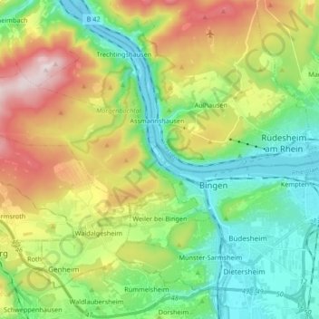 Weiler bei Bingen topographic map, elevation, terrain