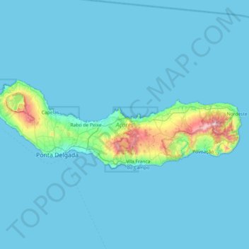São Miguel Island topographic map, elevation, terrain