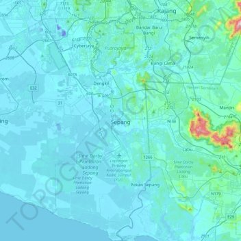 Sepang topographic map, elevation, terrain