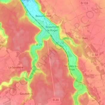 Beaumont-le-Roger topographic map, elevation, terrain