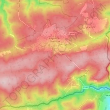 Oignies-en-Thiérache topographic map, elevation, terrain